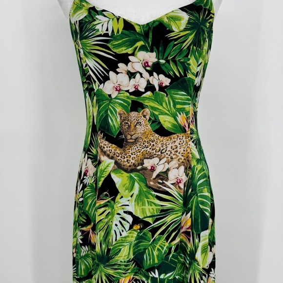 White‎ House Black Market Maxi Dress Size 6 Green Jungle Print Tropical Resort - Picture 6 of 13